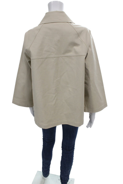 Lafayette 148 New York Womens Beige Cotton Basic Jacket 3/4 Sleeve Zip Size L