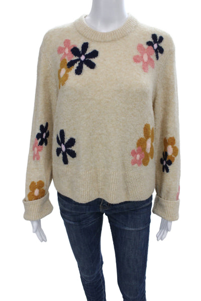 Rails Women Beige Floral Pullover Sweater Crew Neck Long Sleeve Size M