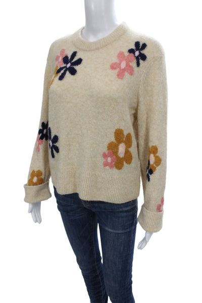 Rails Women Beige Floral Pullover Sweater Crew Neck Long Sleeve Size M