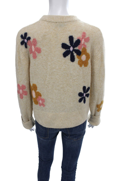 Rails Women Beige Floral Pullover Sweater Crew Neck Long Sleeve Size M