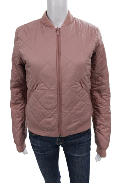 Lululemon Womens Bomber Jacket Pink Nylon Argyle Diamond Long Sleeve Size 6