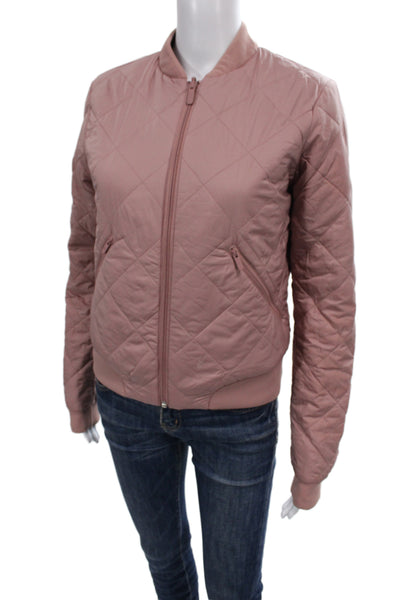 Lululemon Womens Bomber Jacket Pink Nylon Argyle Diamond Long Sleeve Size 6