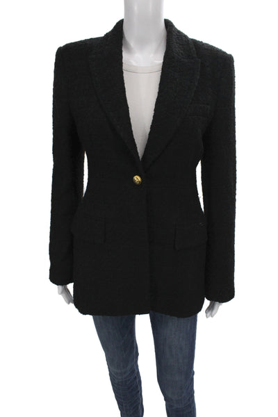 Zara Womens Black Basic Jacket Button Long Sleeve Classic Size M