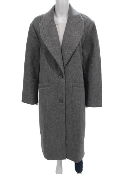Lioness Womens Overcoat Gray Polyester Long Sleeve Button Solid Size M