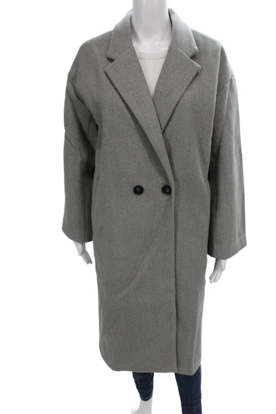 Chou Yatou Women Gray Overcoat Button Long Sleeve Wool Blend Size Small