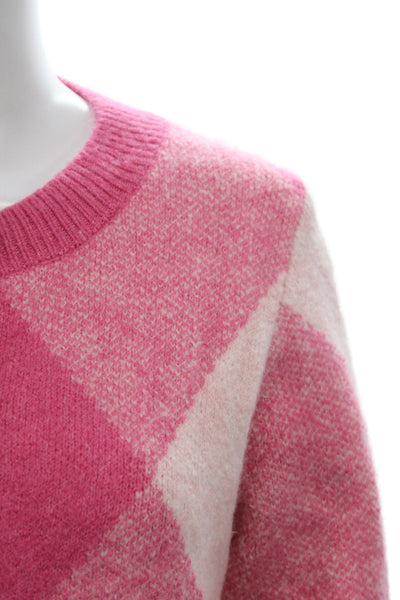 Zara Womens Cardigan Argyle Pink Long Sleeve Preppy Size M