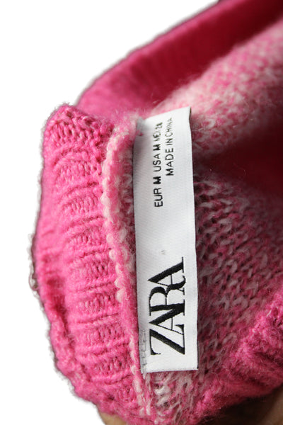 Zara Womens Cardigan Argyle Pink Long Sleeve Preppy Size M