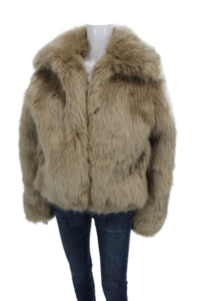 Haveless Women Basic Jacket Beige Acrylic Long Sleeve Open Front Classic Size S