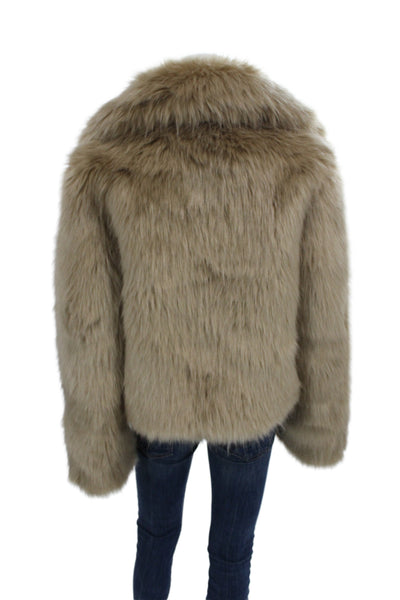 Haveless Women Basic Jacket Beige Acrylic Long Sleeve Open Front Classic Size S