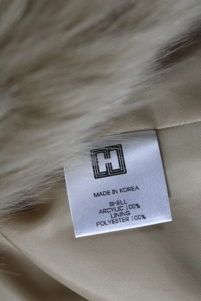 Haveless Women Basic Jacket Beige Acrylic Long Sleeve Open Front Classic Size S