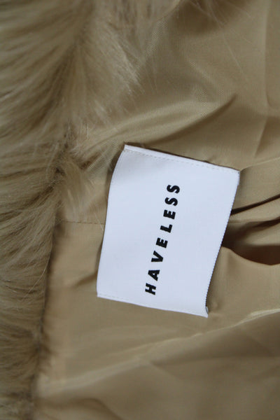 Haveless Women Basic Jacket Beige Acrylic Long Sleeve Open Front Classic Size S
