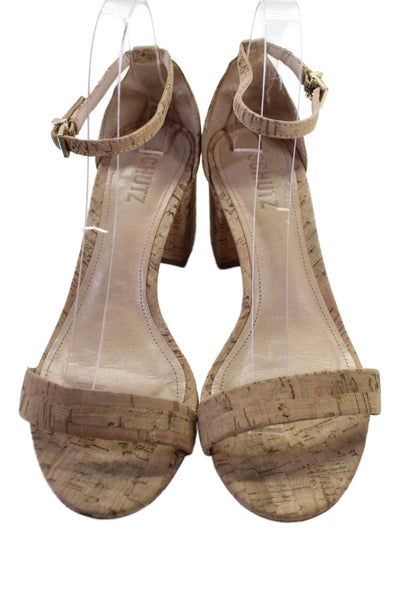 Schutz Womens Block Heel Cork Ankle Strap Sandals Brown Size 8B