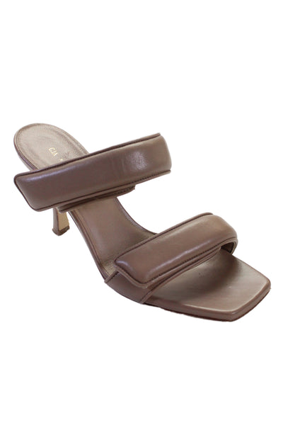 Gia x Pernille Teisbaek Womens Leather Double Strap Slide Sandals Brown Size 38