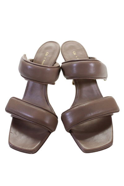 Gia x Pernille Teisbaek Womens Leather Double Strap Slide Sandals Brown Size 38