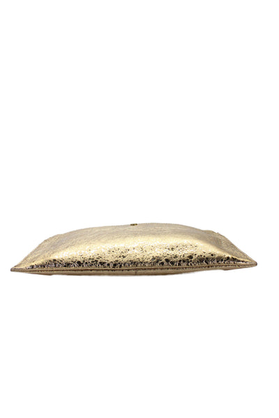 J Crew Womens Zip Top Metallic Leather Pouch Clutch Handbag Gold Tone