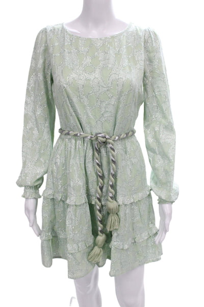 Roller Rabbit Women Mini Geometric Cotton Dress Long Sleeve Green Size XS