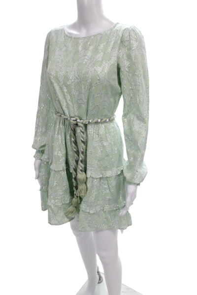 Roller Rabbit Women Mini Geometric Cotton Dress Long Sleeve Green Size XS