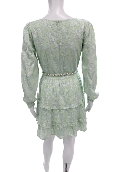 Roller Rabbit Women Mini Geometric Cotton Dress Long Sleeve Green Size XS