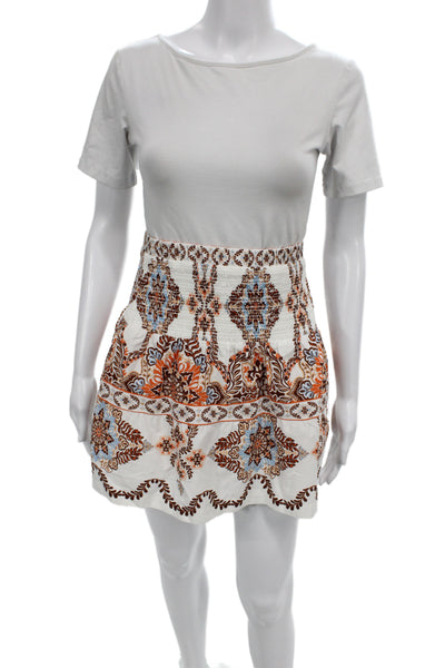 Cartolina Womens Bohemian Geometric Cotton Mini Skirt White Size 2XS