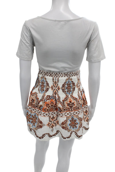 Cartolina Womens Bohemian Geometric Cotton Mini Skirt White Size 2XS