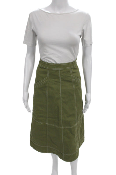 Cartolina Women A-Line Green Cotton Long Skirt Zip Size 2XS