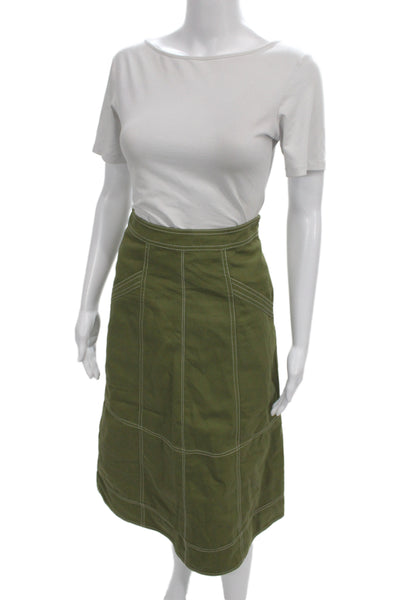 Cartolina Women A-Line Green Cotton Long Skirt Zip Size 2XS