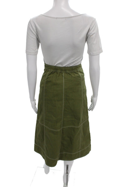 Cartolina Women A-Line Green Cotton Long Skirt Zip Size 2XS