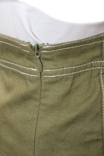 Cartolina Women A-Line Green Cotton Long Skirt Zip Size 2XS