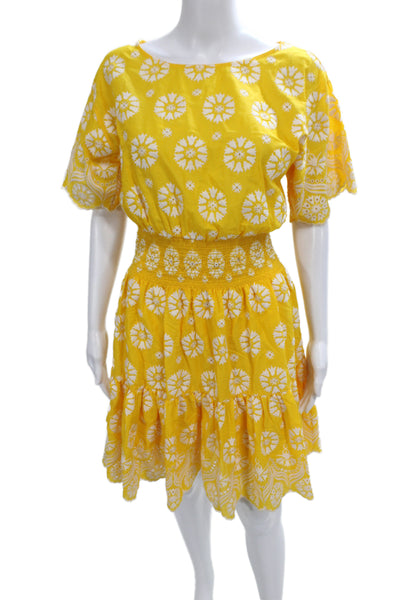 Tory Burch Womens Blouson Floral Cotton Dress Short Sleeve Yellow Size 2