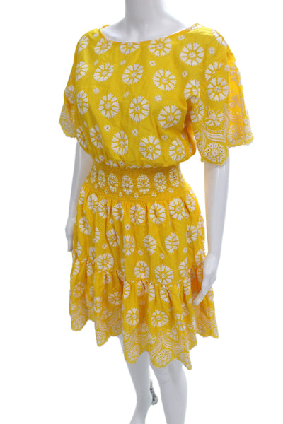 Tory Burch Womens Blouson Floral Cotton Dress Short Sleeve Yellow Size 2