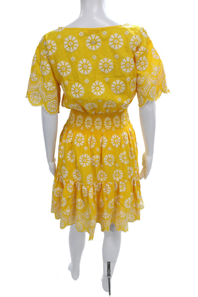 Tory Burch Womens Blouson Floral Cotton Dress Short Sleeve Yellow Size 2