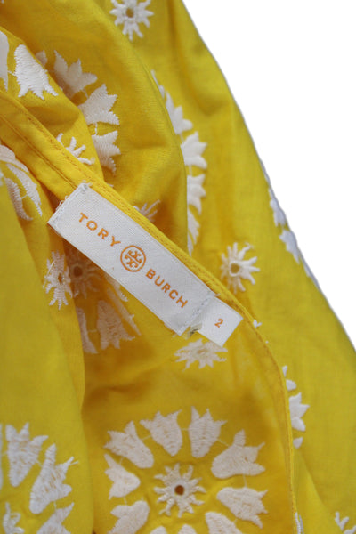 Tory Burch Womens Blouson Floral Cotton Dress Short Sleeve Yellow Size 2