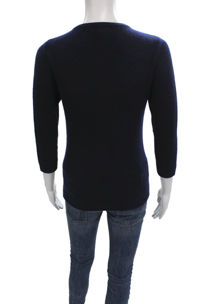 Cortland Park Women Cardigan 100% Cashmere Blue Crew Neck 3/4 Sleeve Size XS
