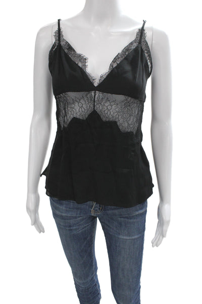 Cami NYC Women Tank Silk Black V Neck Lace Sleeveless Size XS