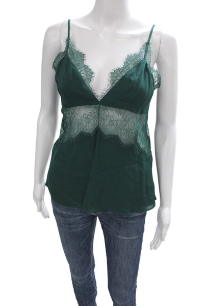 Cami NYC Womens Silk V Neck Tank Green Lace Size XS