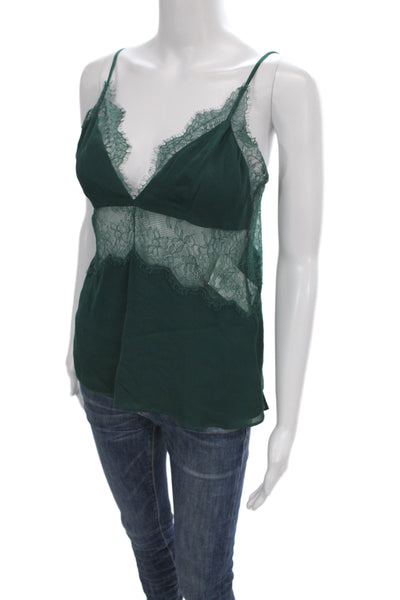 Cami NYC Womens Silk V Neck Tank Green Lace Size XS