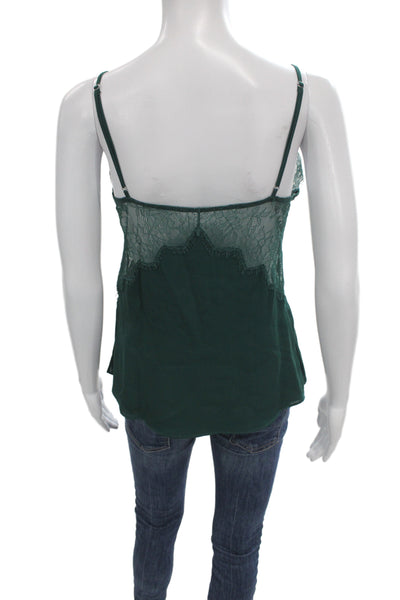 Cami NYC Womens Silk V Neck Tank Green Lace Size XS