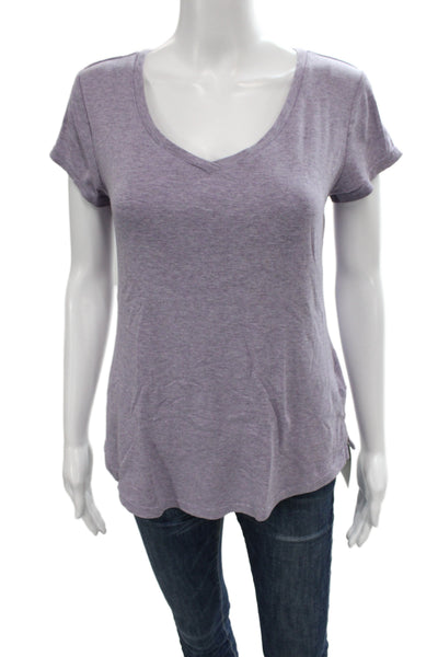 Cynthia Rowley Women Purple V-Neck Short Sleeve Basic T-Shirt Size M