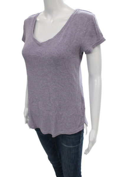 Cynthia Rowley Women Purple V-Neck Short Sleeve Basic T-Shirt Size M