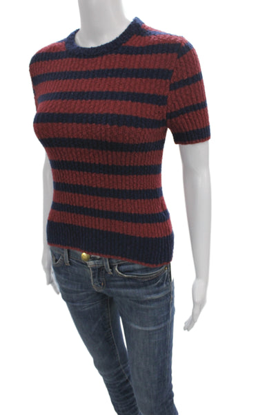Madewell Womens Striped Short Sleeve Pullover Sweater Blue Size XS