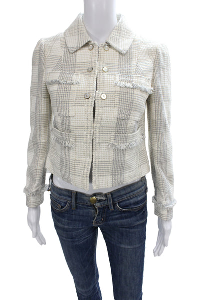 Brooks Brothers Womens Basic Plaid Jacket Beige Button Long Sleeve Size 2