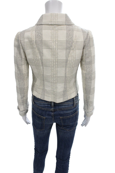 Brooks Brothers Womens Basic Plaid Jacket Beige Button Long Sleeve Size 2