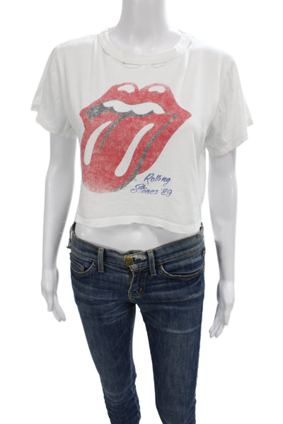 Daydreamer Women Cropped Cotton Crew Neck White Tee Short Sleeve Rock Size S