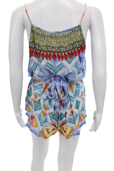 Camilla Womens Silk Geometric Bohemian Romper Tie Scoop Neck Sleeveless Size 1