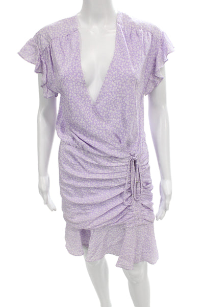 Veronica Beard Women Mini Silk Floral V Neck Short Sleeve Knee Dress Size 6