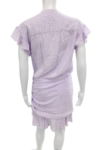 Veronica Beard Women Mini Silk Floral V Neck Short Sleeve Knee Dress Size 6