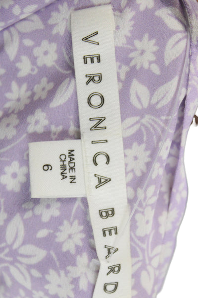 Veronica Beard Women Mini Silk Floral V Neck Short Sleeve Knee Dress Size 6