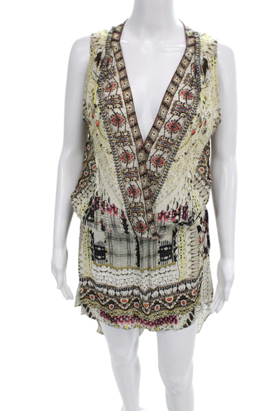 Camilla Womens Multicolor Silk Geometric V-Neck Blouson Dress Sleeveless Size S