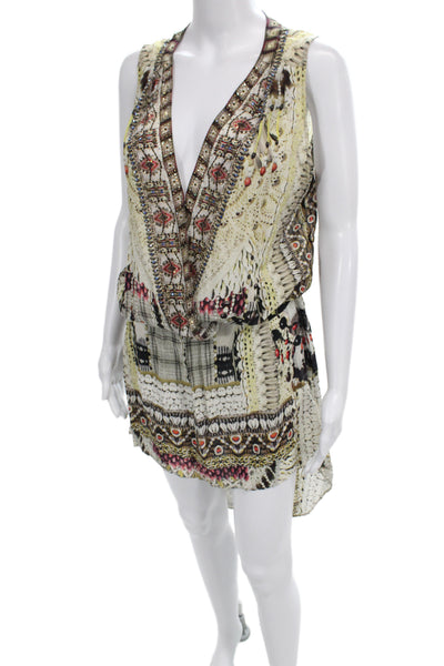 Camilla Womens Multicolor Silk Geometric V-Neck Blouson Dress Sleeveless Size S