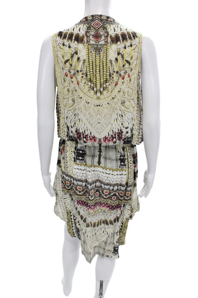 Camilla Womens Multicolor Silk Geometric V-Neck Blouson Dress Sleeveless Size S